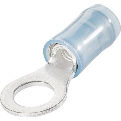 Un cosse de câble bleue avec un cosses à œillet rond pour la fixation de fils sur des connexions à vis.