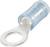 Un cosse de câble bleue avec un cosses à œillet rond pour la fixation de fils sur des connexions à vis.