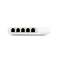 Un commutateur réseau blanc avec cinq ports Ethernet, numérotés de 1 à 5, et des LED d'indication de statut.