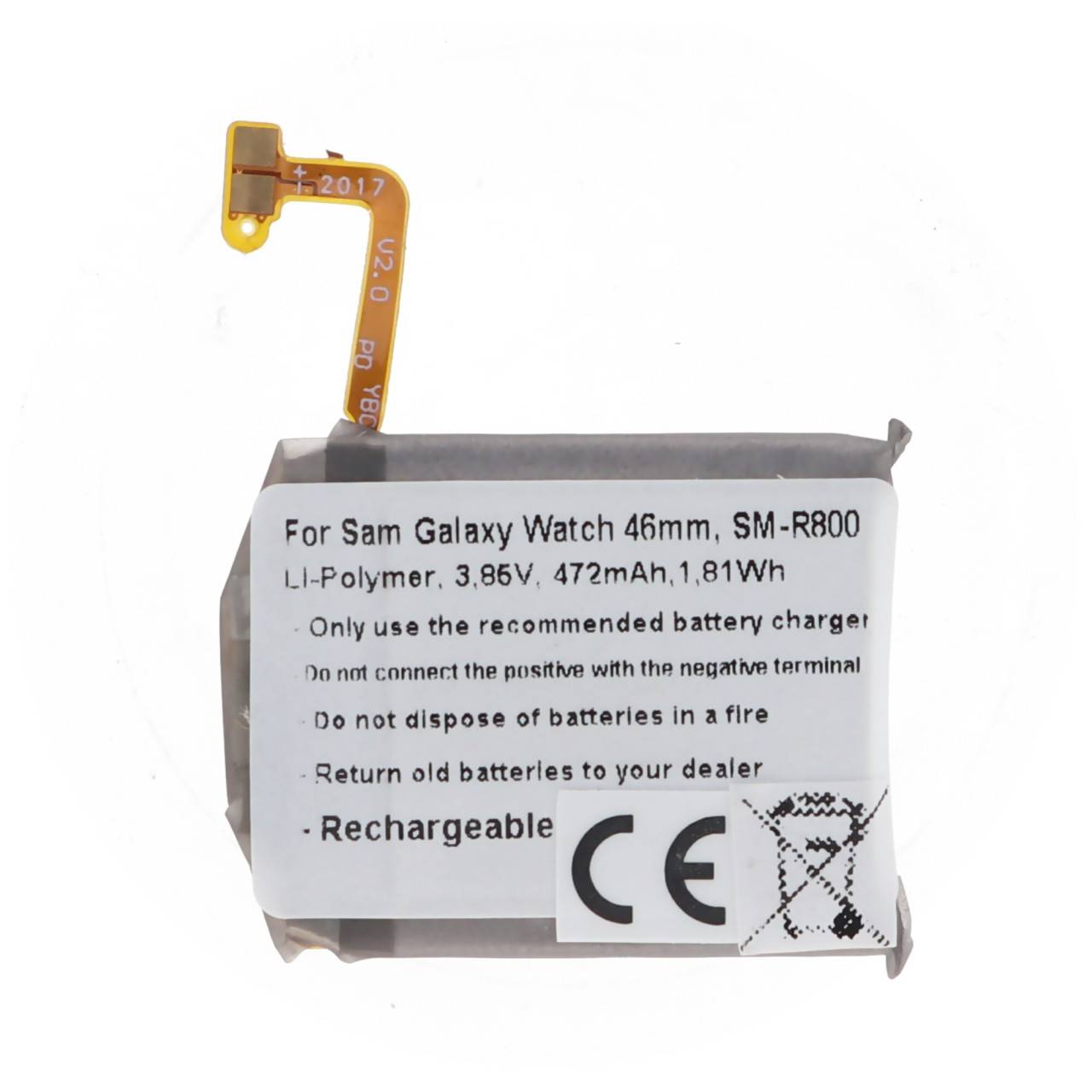 Batterie adaptéee pour Samsung Galaxy Watch 46 mm, SM-R800, Li-Polymère, 3,85 V, 472 mAh, 1,8 Wh, intégrée, sans outils-1
