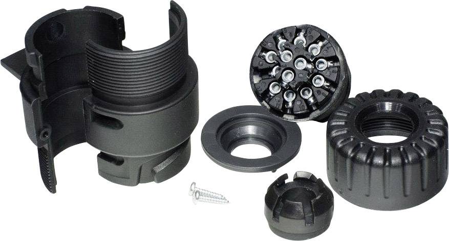 Composants d'un raccordement de câble : manchon en plastique, vis et autres composants de connexion.