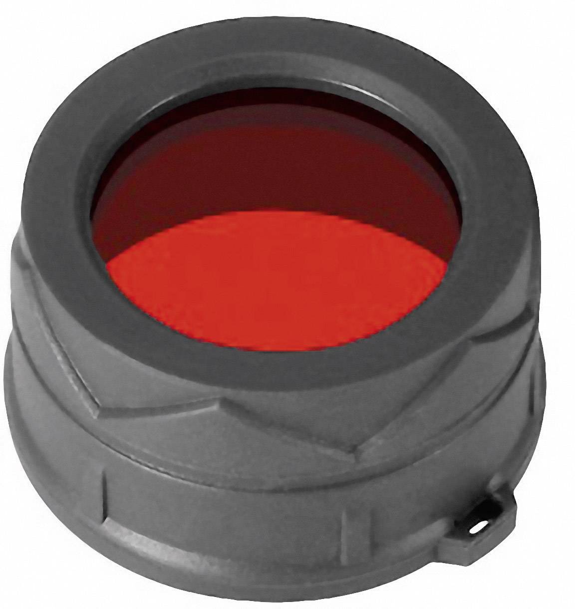 Un filtre circulaire gris avec du verre rouge au centre, qui modifie la lumière ou les couleurs. Adapté pour des applications techniques.