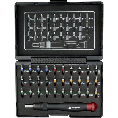 Un ensemble de tournevis dans un coffret ouvert, comprenant différents embouts et une poignée ergonomique, organisé par taille et type.