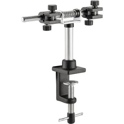 Sur l'image, on voit un support de table avec un serre-joint en métal, conçu pour fixer des objets sur une table.