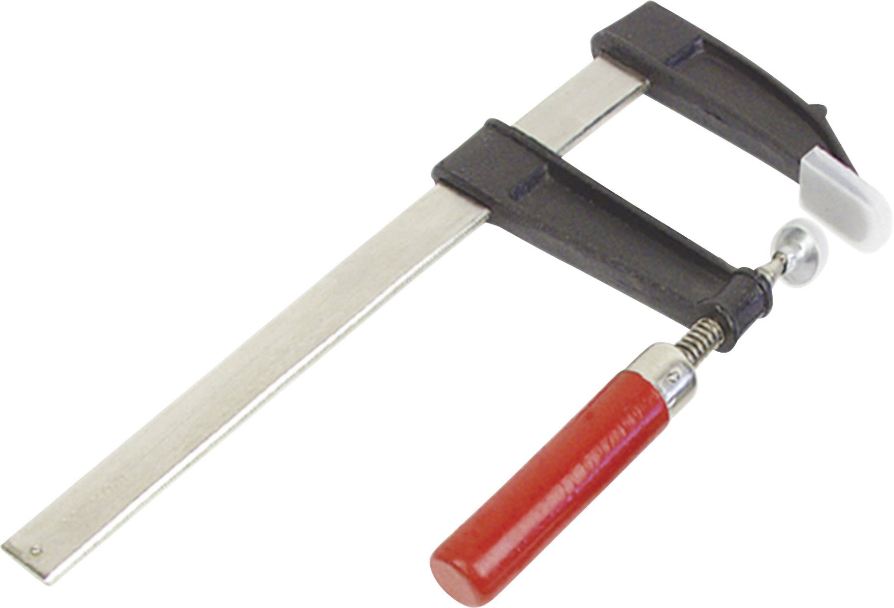 Pince à vis avec poignée rouge et tige argentée, utilisée pour fixer des objets pendant le travail ou le séchage.