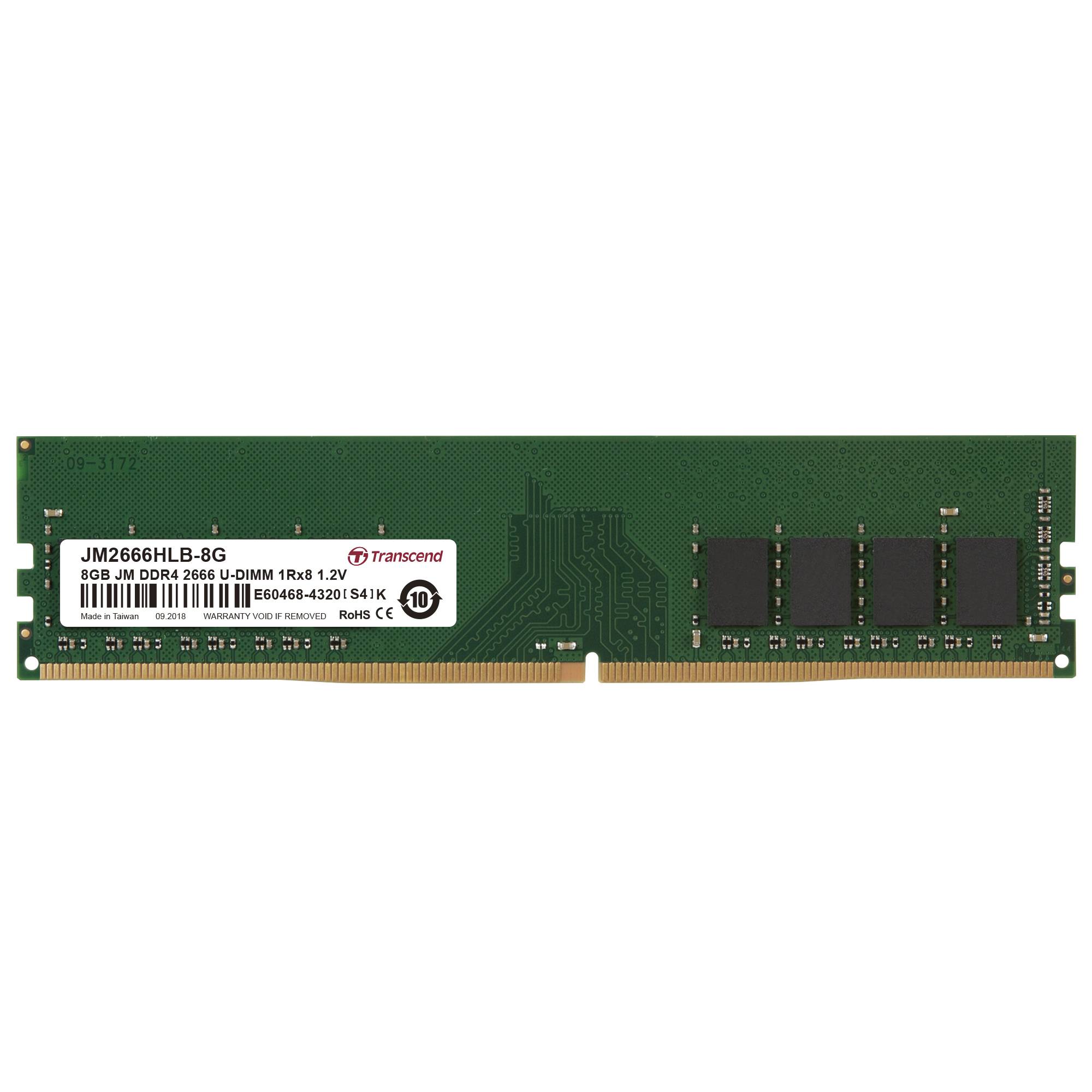 Transcend JetRAM Module mémoire pour PC DDR4 8 GB 1 x 8 GB non-ECC 2666 MHz DIMM 288 broches CL19 JM2666HLB-8G-2