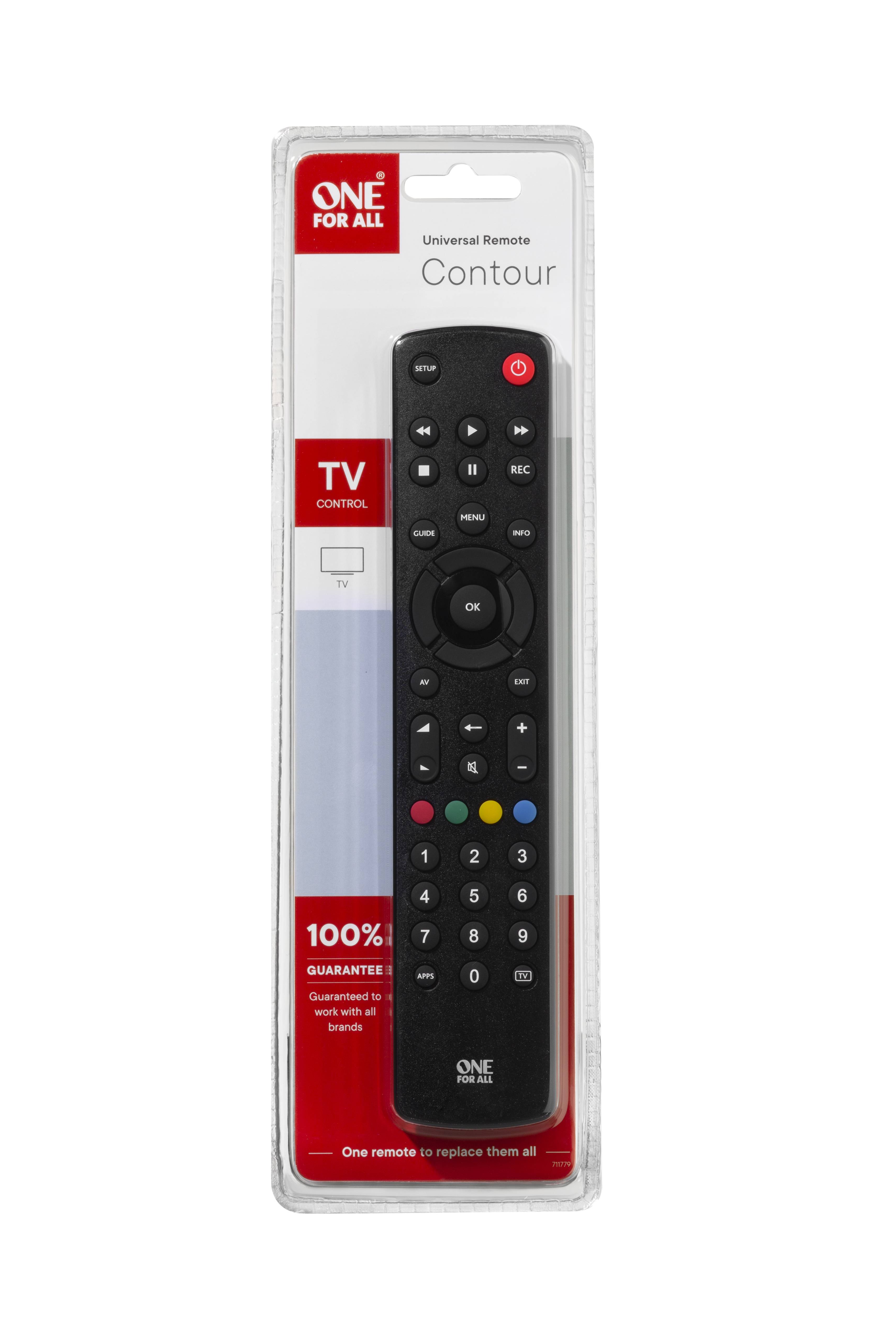 Noire Contrôle votre Téléviseur LED,LCD,Plasma One For All Contour TV Télécommande universelle URC 1210 - Garantie de fonctionner avec toutes les marques TV 
