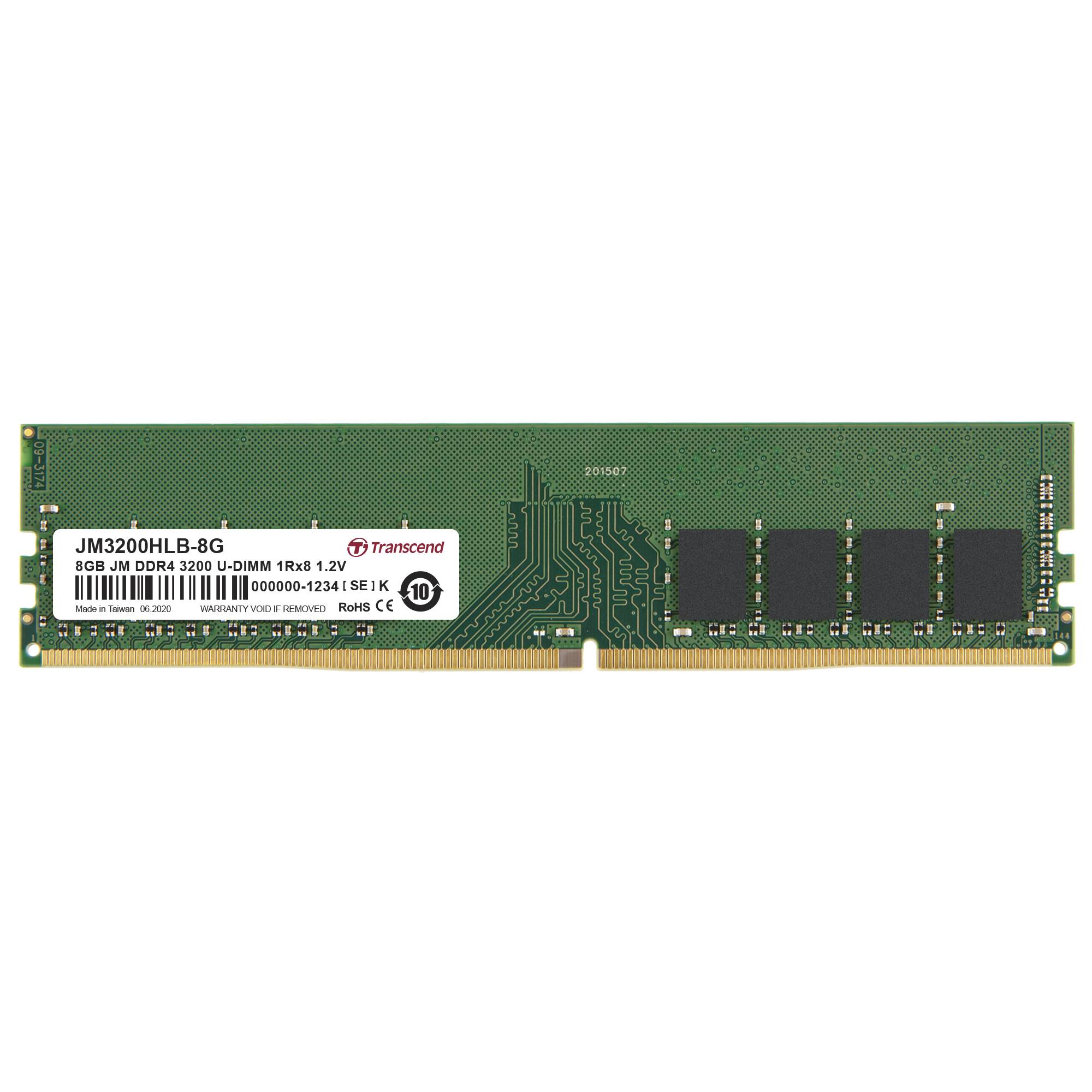 Transcend JetRAM Module mémoire pour PC DDR4 8 GB 1 x 8 GB 3200 MHz DIMM 288 broches JM3200HLB-8G-1