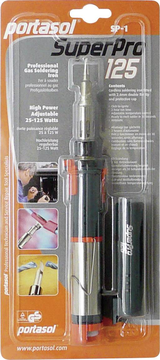 Fer à souder 'Portasol SuperPro 125', emballé. Contient des accessoires et réglable de 25 à 125 watts. Adapté aux applications professionnelles.