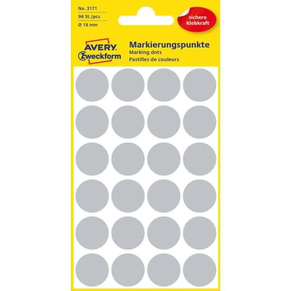 Avery-Zweckform 3171 Pastilles Ø 18 mm gris 96 pc(s) fixation permanente papier