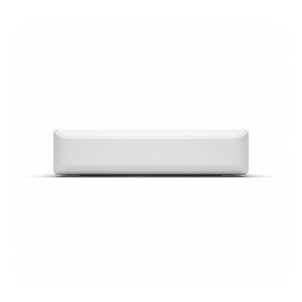 Un appareil rectangulaire blanc aux coins arrondis sur un fond blanc.