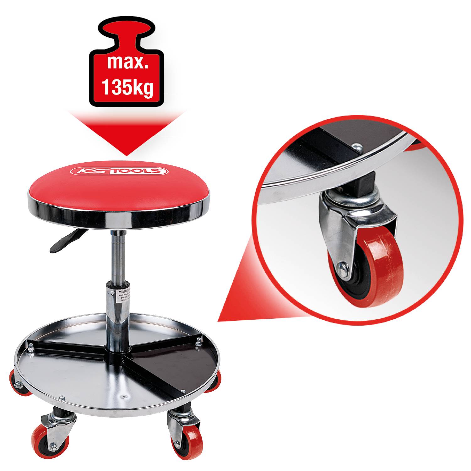 Tabouret à roulettes, charge max 135Kg KSTOOLS-1