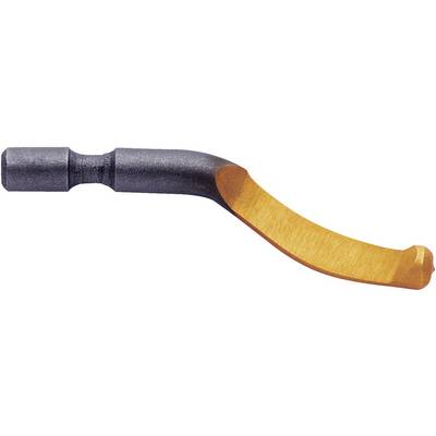 Un levier de démonte-pneu en métal avec une poignée ergonomique, utilisé pour retirer les pneus des jantes de vélo.