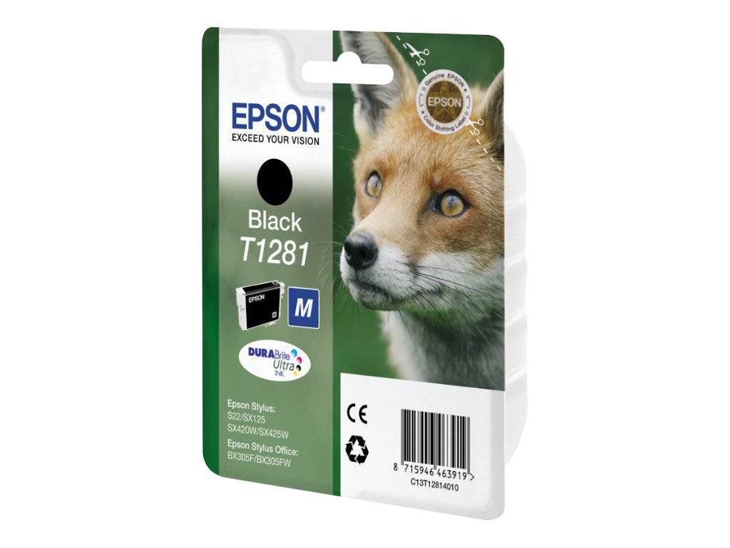 Epson Fox Singlepack Black T1281 DURABrite Ultra Ink, Noir, Encre à pigments, 5,9 ml, 1 pièce(s), 185 pages-0