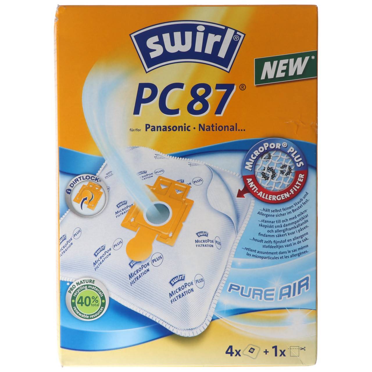 Sac pour aspirateur Swirl PC87 (PC89 / PC90) MicroPor Plus pour aspirateurs Panasonic-0