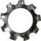 Roue dentée métallique à huit dents, surface brillante, vue de face.