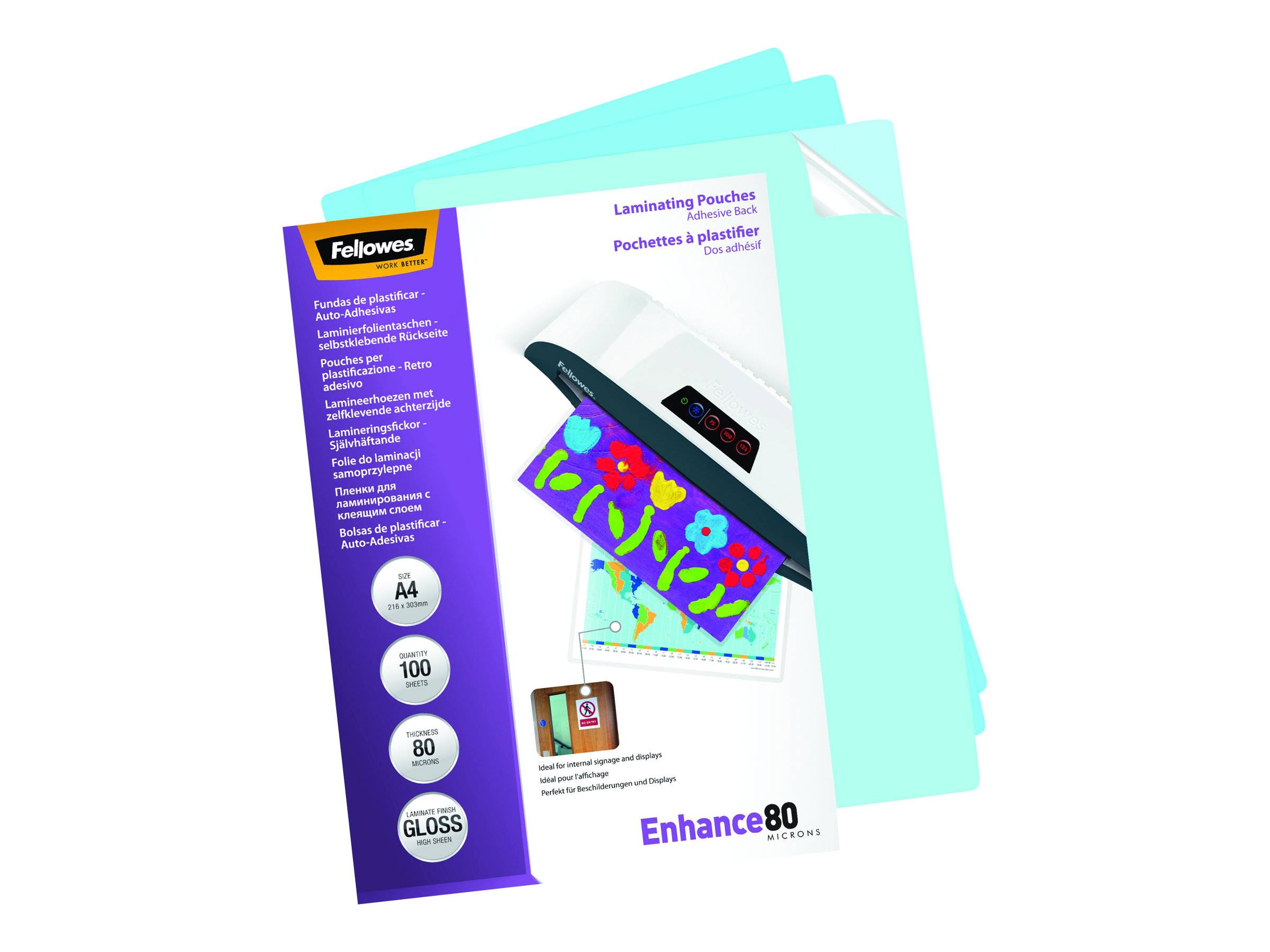 FELLOWES POCHETTES A4 - DOS ADHESIF - 80 MICR-2