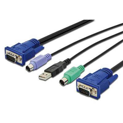 Digitus KVM Câble de raccordement [1x VGA mâle - 2x PS/2 mâle, USB 2.0 type A mâle, VGA mâle] 1.80 m noir