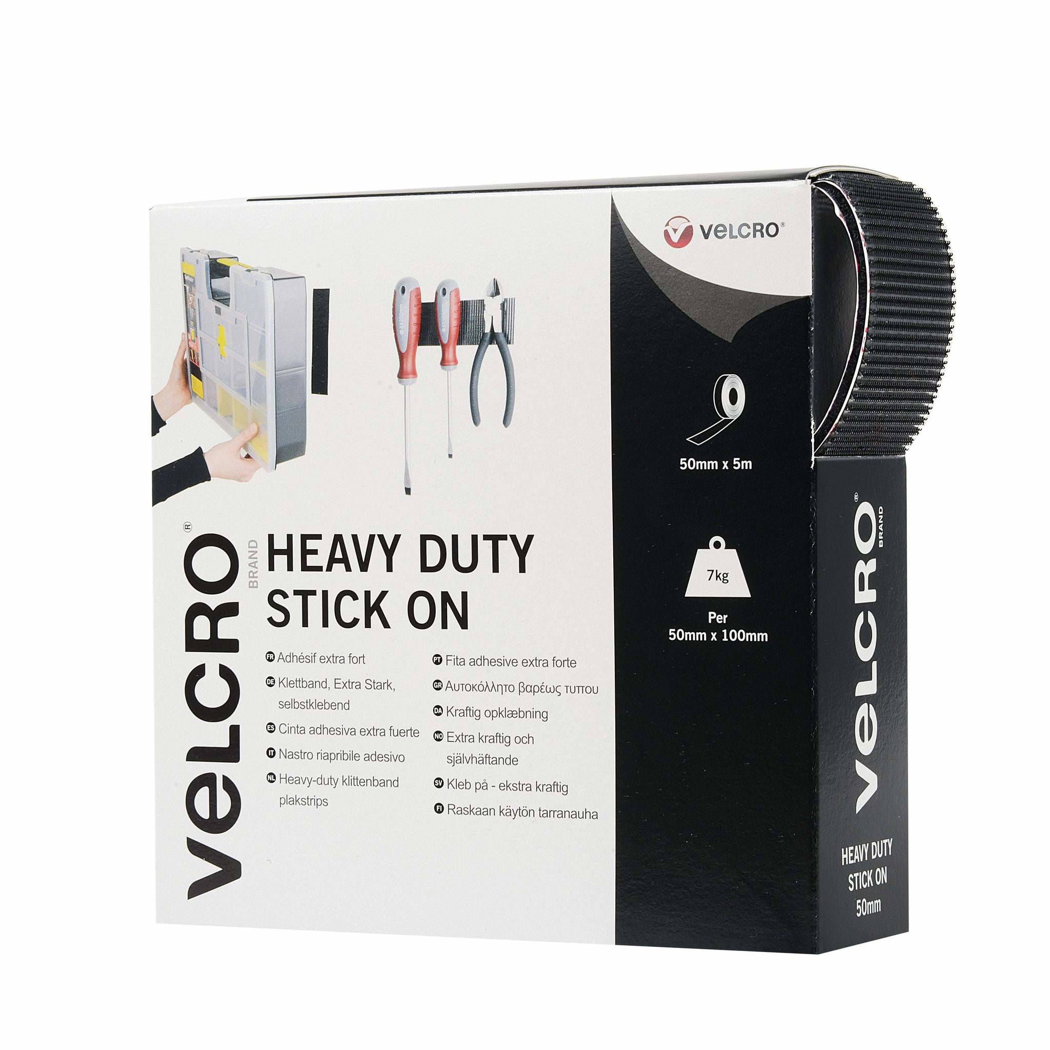 VELCRO® Bande 50mmx5m noir, crochets&velours autocollants extra fort-1
