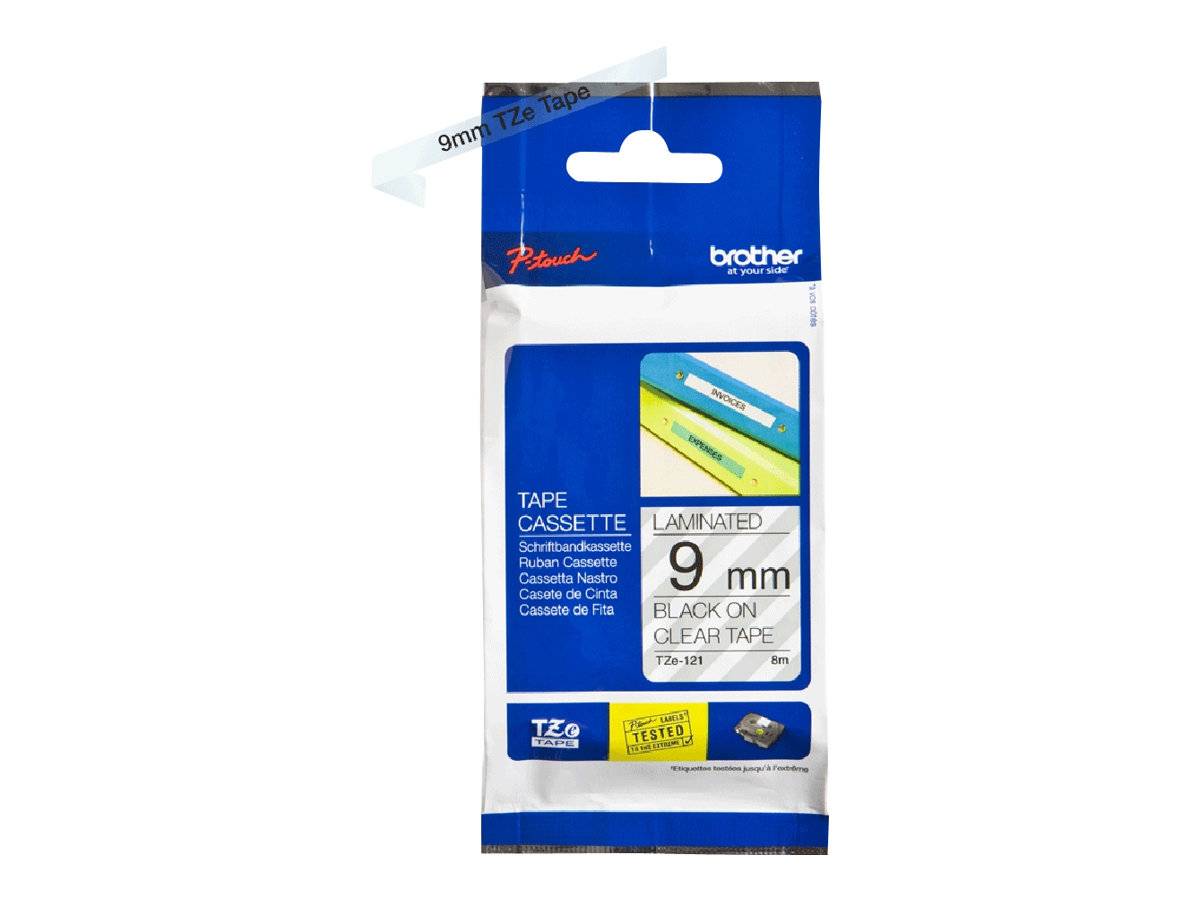 BROTHER P-TOUCH TZE-121 noir sur clear 9mm-2