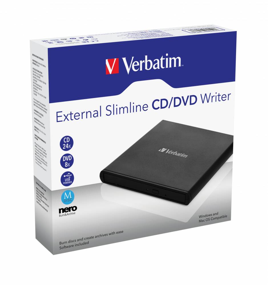 Enregistreur DVD Verbatim, USB 2.0, 8x/6x/24x, Slimline Portable, noir, M-DISC, vente au détail-3
