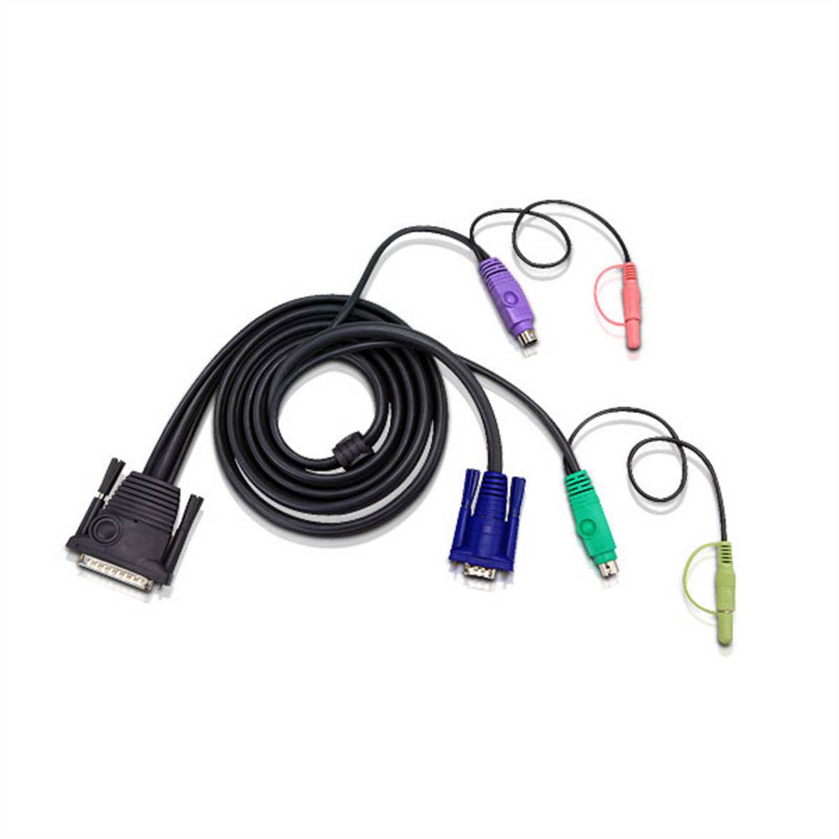 ATEN KVM Câble de raccordement [2x Jack mâle 3.5 mm, PS/2 mâle, VGA mâle - 1x SUB-D mâle 25 pôles] 1.80 m noir-2
