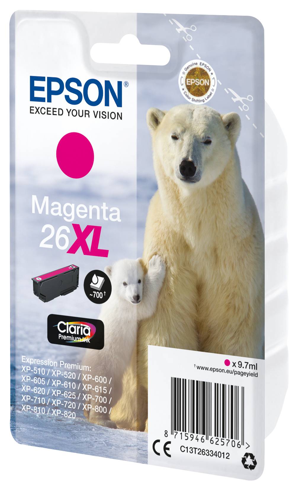 Epson Encre 26XL d'origine magenta C 13 T 26334012-3