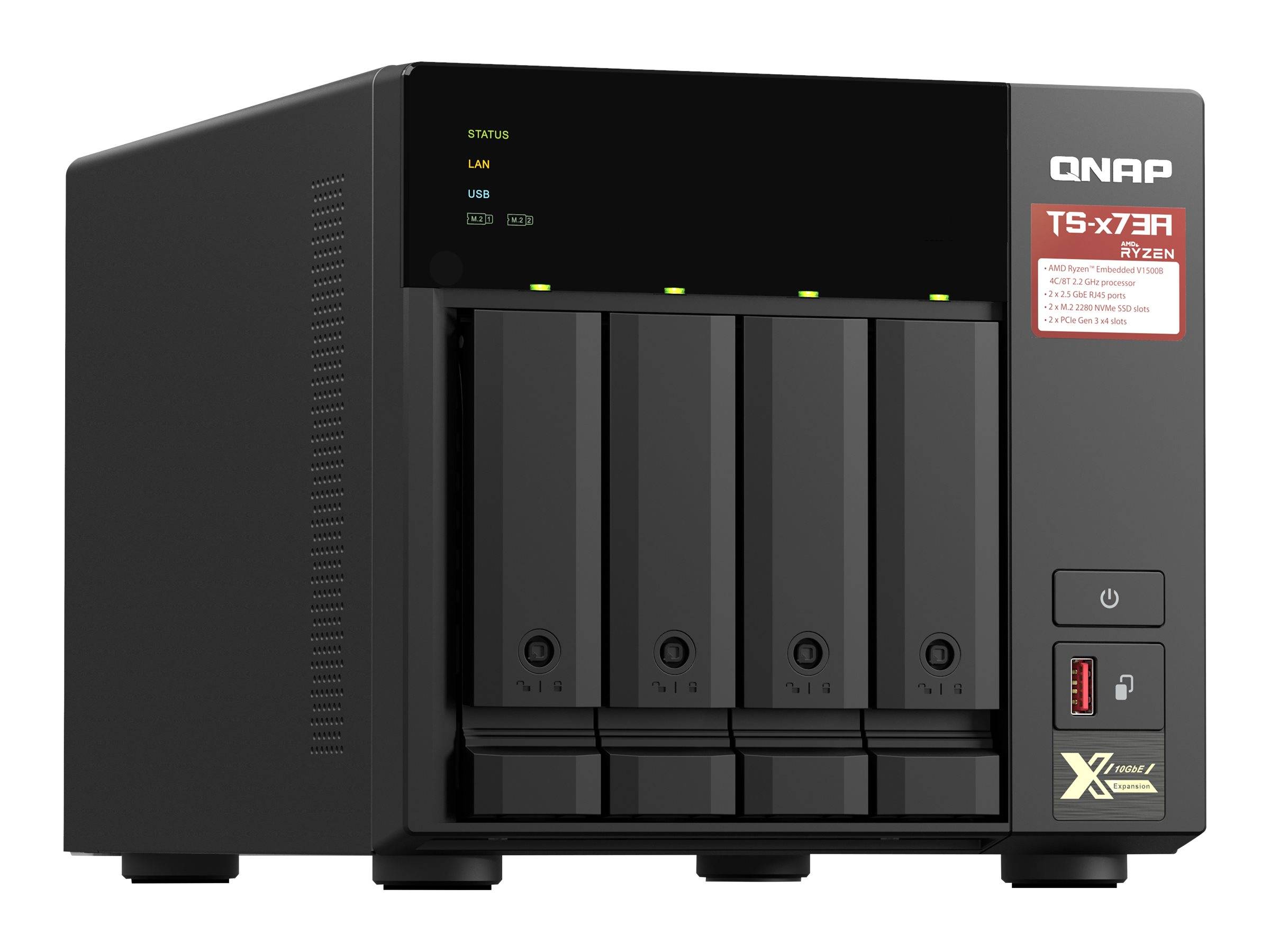 QNAP TS-473A-8G NAS AMD Ryzen Embedded V1500B 8Go SO-DIMM DDR4 4x 2.5/3.5inch SATA 6Gbps 2x M.2 2280 NVMe PCIe Gen3 x1 s-2