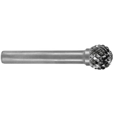 Une fraise rotative avec une pointe sphérique en métal, utilisée dans l'industrie métallurgique pour l'enlèvement de matière.