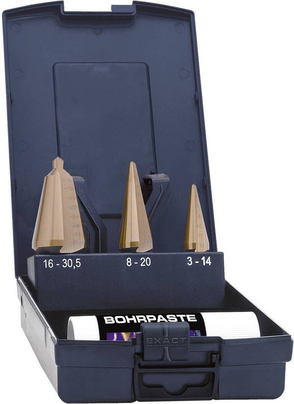 Exact 50105 Blechschälbohrersatz 3-30mm HSS TiN plus HSS Jeu de forets coniques 3 pièces TiN tige à 3 surfaces 1 set