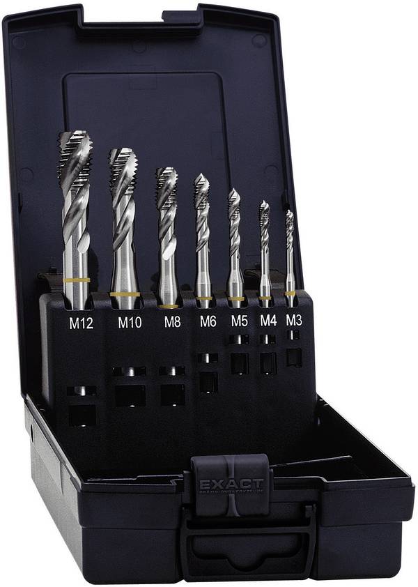 Exact 05112 Set de tarauds pour machine 7 pièces métrique M1, M4, M5, M6, M8, M10, M12 coupe à droite DIN 371 HSS forme B 1 set