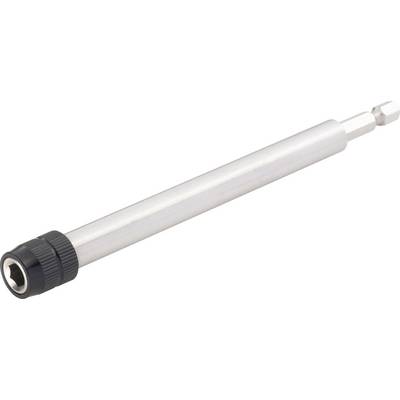 Adaptateur de rallonge pour tournevis à empreinte hexagonale. Tige métallique argentée avec embout noir.
