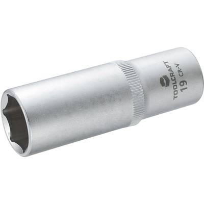 Douille de clé à métaux de taille 19 mm, forme hexagonale, avec l'inscription 'TOOLCRAFT 19 CR-V', pour montage manuel ou mécanique.