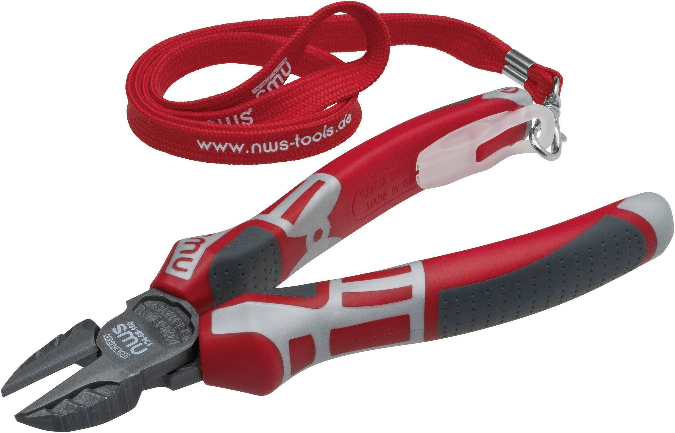 Pince coupante latérale rouge avec poignées ergonomiques et bandoulière rouge.