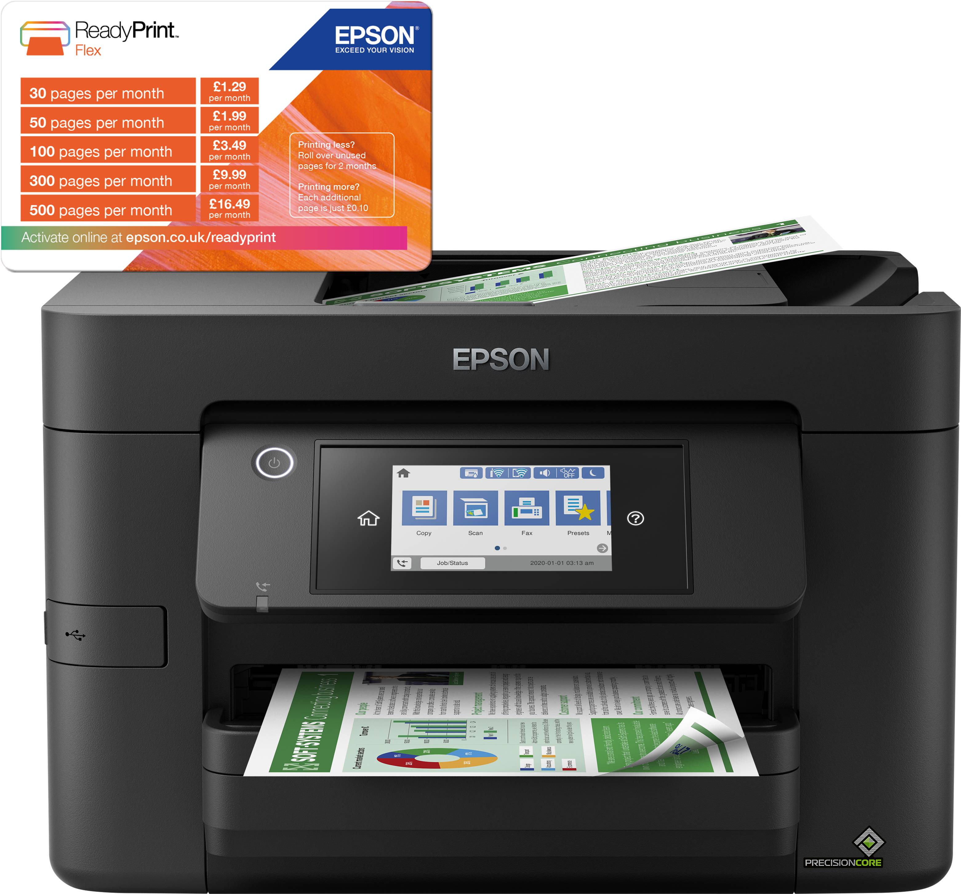 Epson WorkForce Pro WF-4825DWF, Jet d'encre, Impression couleur, 4800 x 2400 DPI, Numérisation couleur, A4, Noir-3