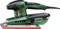 Ponceuse orbitale Bosch PSS 300 AE verte et noire avec bouton rouge et texte 'LOW VIBRATION' et 'microfiltersystem' sur la surface.