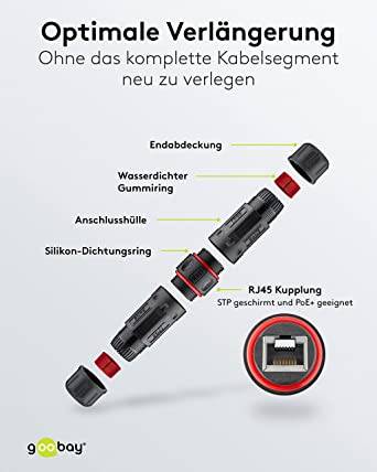 Couplage de câble patch RJ45 extérieur (IP68) / connecteur de câble réseau, CAT 6 poussière et étanche, 2x prise RJ45...-3