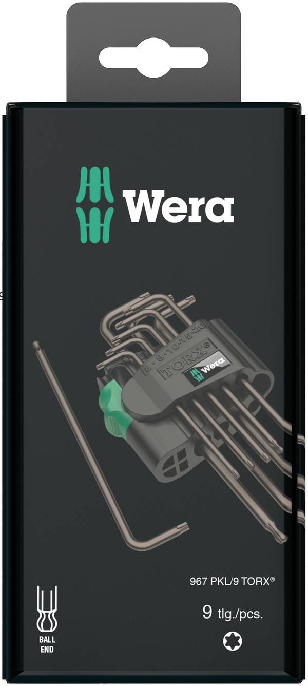 Wera 967 PKL/9 SB SiS TORX® intérieur Jeu de clés mâles coudées   T 8, T 9, T 10, T 15, T 20, T 25, T 27, T 30, T 40 9 pièces