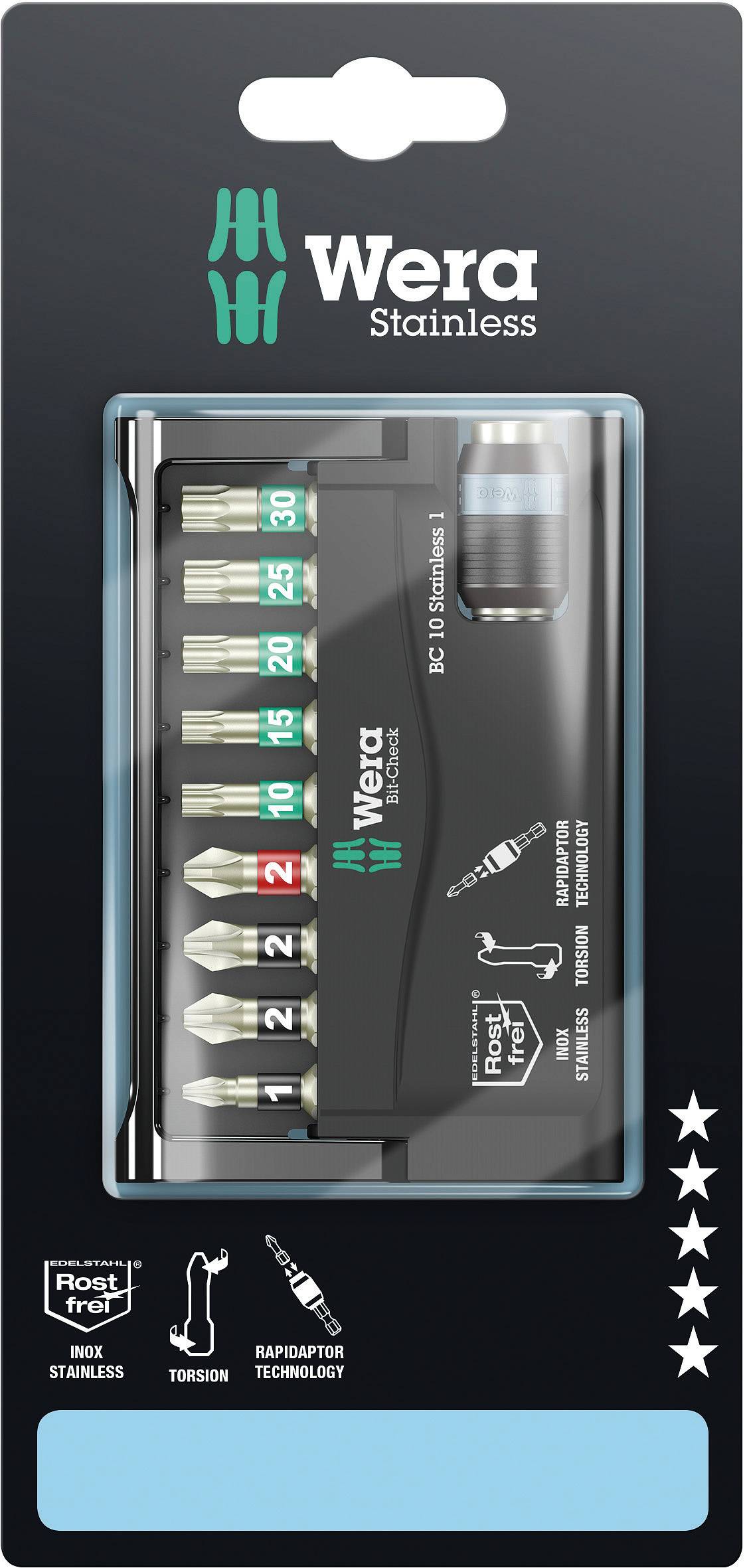 Wera BC 10/9 05073630001 Jeu d'embouts 10 pièces cruciforme Phillips, vis Pozidriv, TORX® intérieur