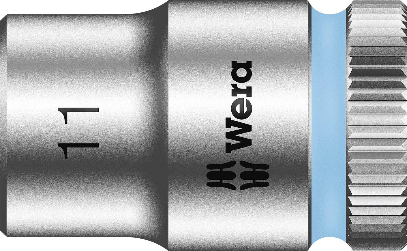 Douille pour clé à cliquet 'Wera', taille 11, en acier inoxydable avec bord strié et marquage bleu.