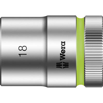 Clé métallique avec anneau vert et le numéro '18'. Nom de marque sur la surface.
