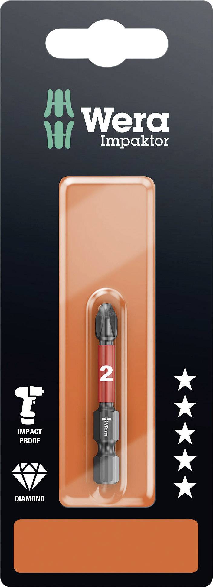 Embout cruciforme PH 2 Wera 05073956001 Acier à outils allié, revêtement diamanté Forme (embouts): F 6.3 1 pc(s)