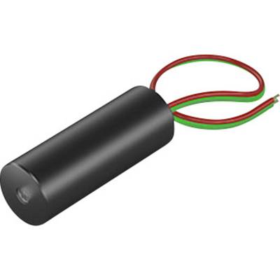Un composant électronique cylindrique noir avec des fils rouges et verts sortant d'une extrémité.