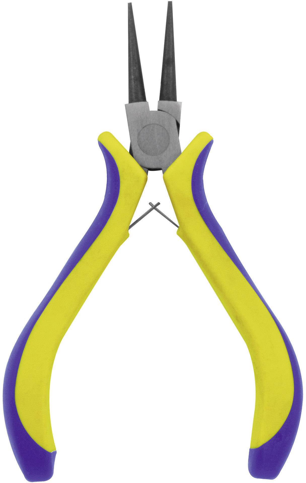 Pince à bec fin de couleur jaune et bleue, avec des pointes fines et étroites pour saisir de petits objets.