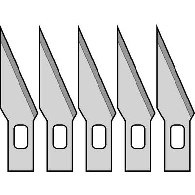 Cinq lames grises similaires sont disposées verticalement les unes à côté des autres. Elles semblent conçues pour une coupe précise.