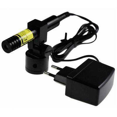 Pointeur laser avec adaptateur secteur, monté sur un support. Les câbles assurent l'alimentation électrique. Adapté pour les présentations ou comme outil de pointage.