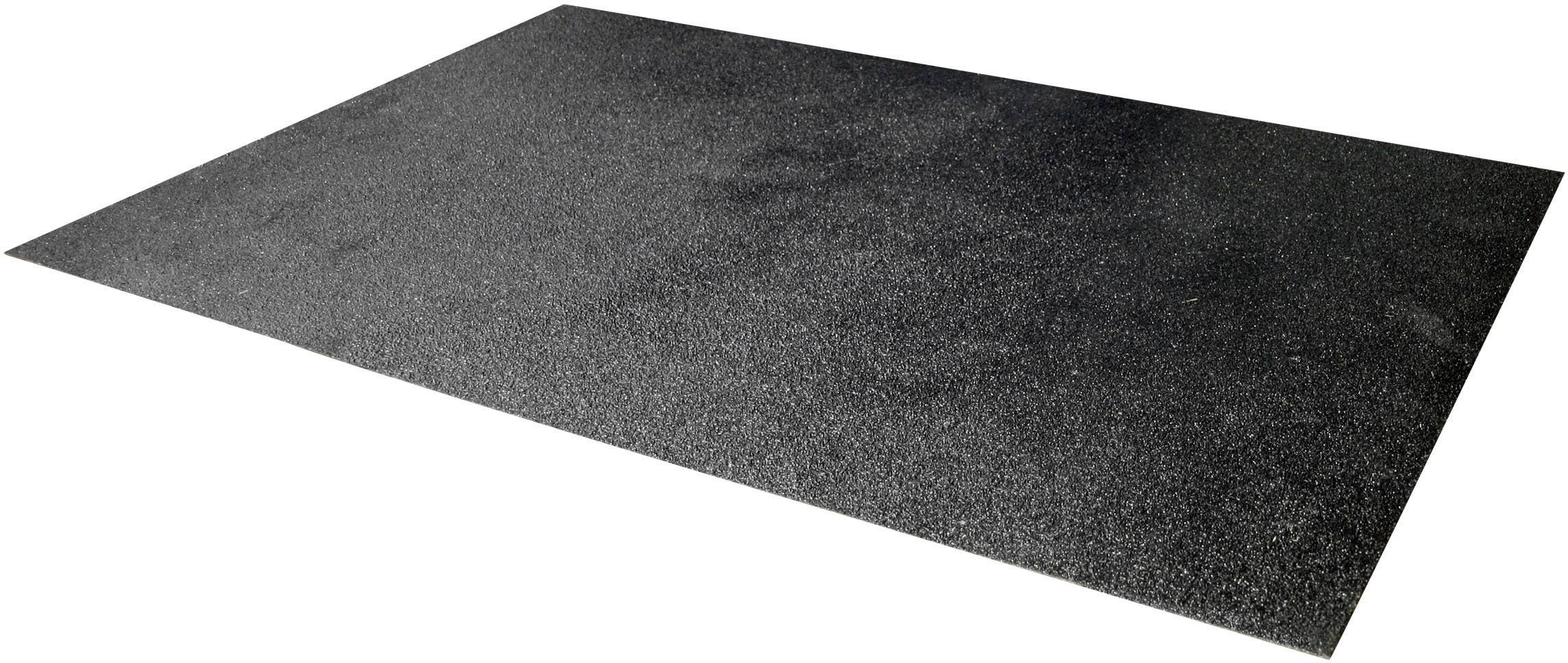 Tapis de sol rectangulaire noir, légèrement texturé. Adapté aux salles de fitness pour réduire le bruit et protéger le sol.