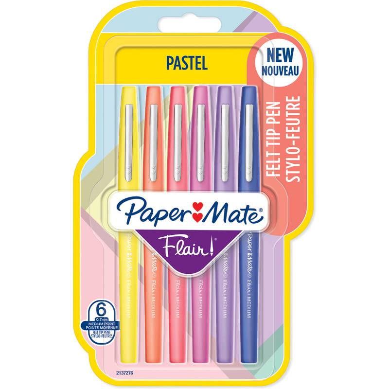 Stylo feutre Papermate Flair pastel écriture moyenne - Blister de 6-0