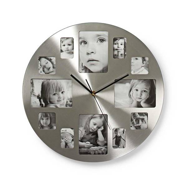 Horloge Murale 40cm en Métal avec Cadres Photo Personnalisable Intégrés