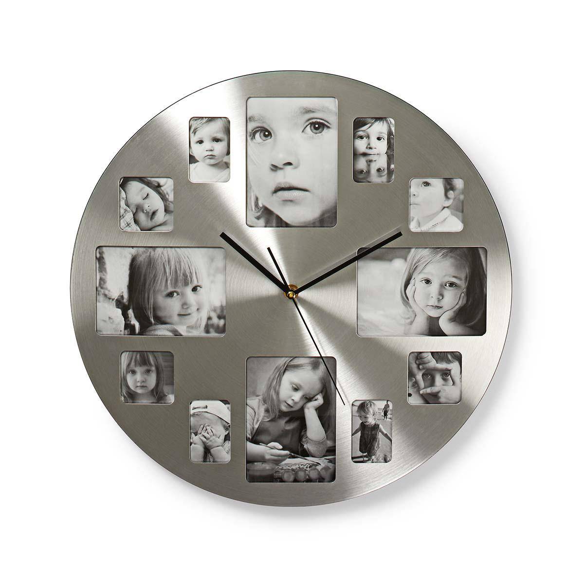 Horloge Murale 40cm en Métal avec Cadres Photo Personnalisable Intégrés-0